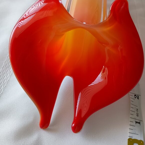 Red Orange Blown Art Glass Murano Style 12" High Vase with Square bottom - Picture 7 of 7